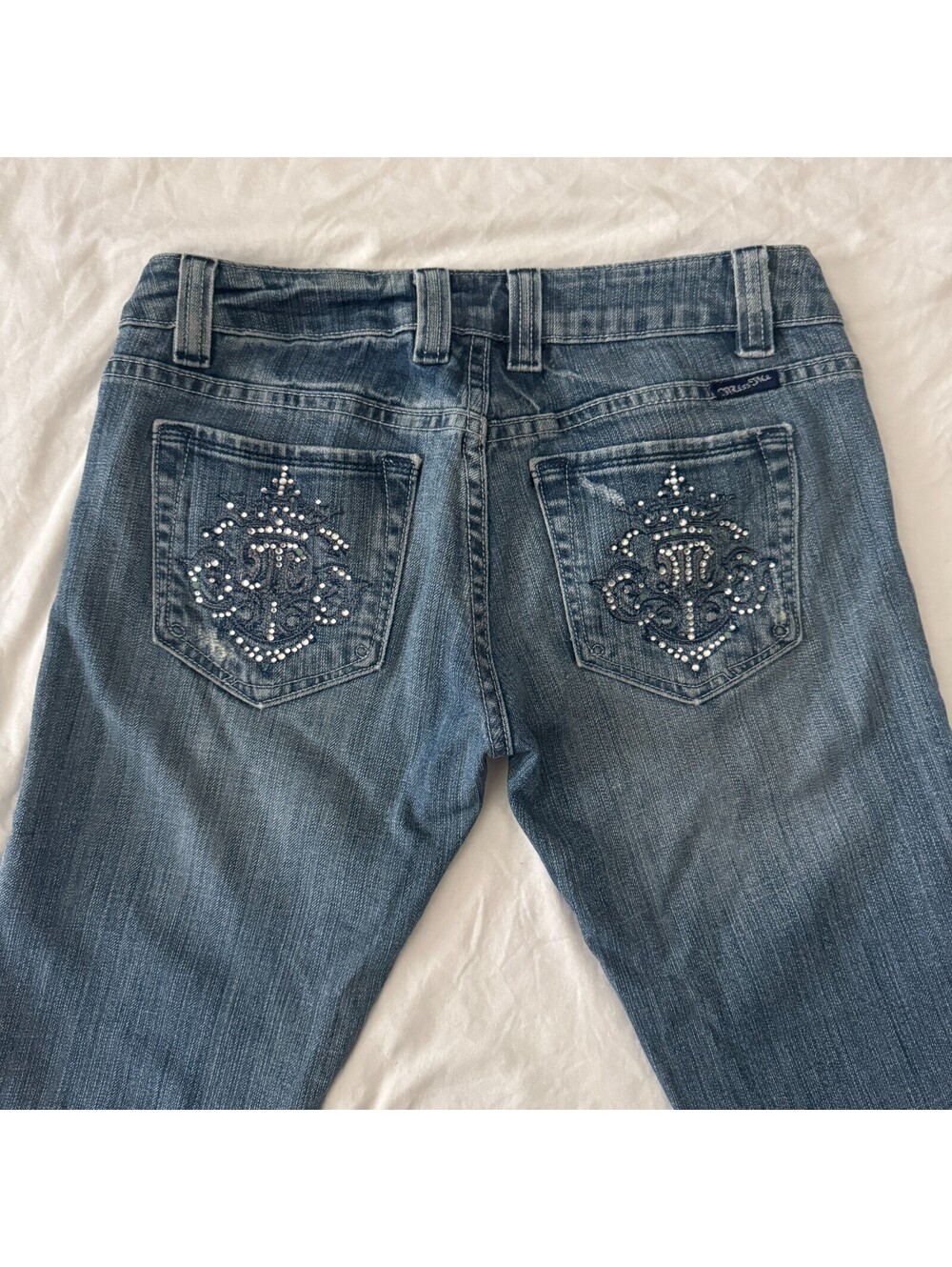 Miss Me Y2K Western Grunge Low Rise Women’s Bootcut Jeans 28 Rhinestone Pocket